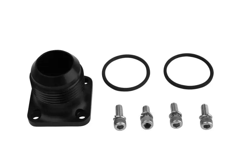 Black metal male adapter with screws and o-rings for fuel delivery Aeromotive AN-16