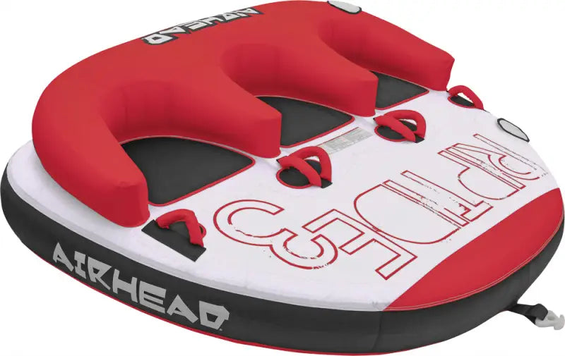 Red and white inflatable towable tube with handles, perfect for water sports and RV parts & accessories