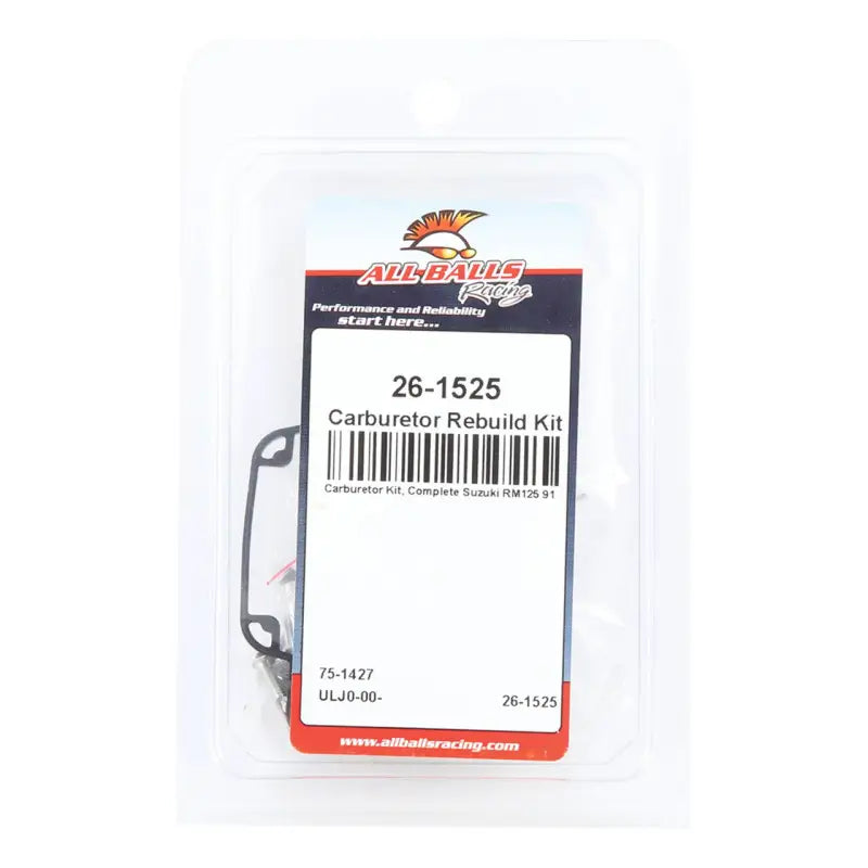 All Balls 26-1525 carburetor rebuild kit in clear plastic packaging for easy use