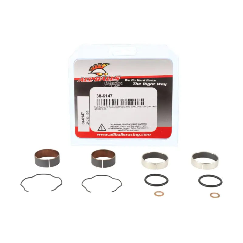 All Balls 38-6147 Fork Bushing Kit packaging and components, RV, Automotive, Powersports, off-road, marine, exterior, truck accessories, interior, truck bed, rv parts, Powersports, AVADA - Best Sellers, Must Haves
