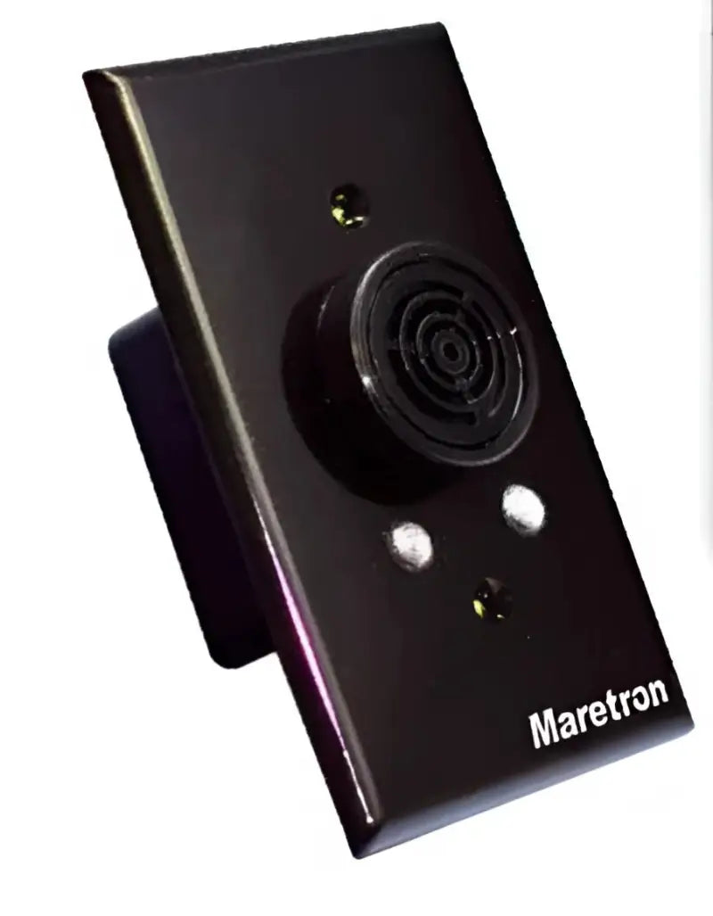 Black wall-mounted Maretron Nmea2000 alarm buzzer with speaker and indicator lights