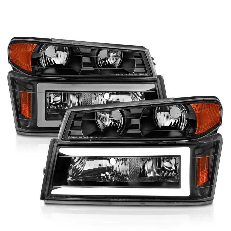 ANZO 04-12 GM Colorado/Canyon/I-Series Crystal Headlights - w/ Light Bar Black Housing 4pcs - Truck & Automotive