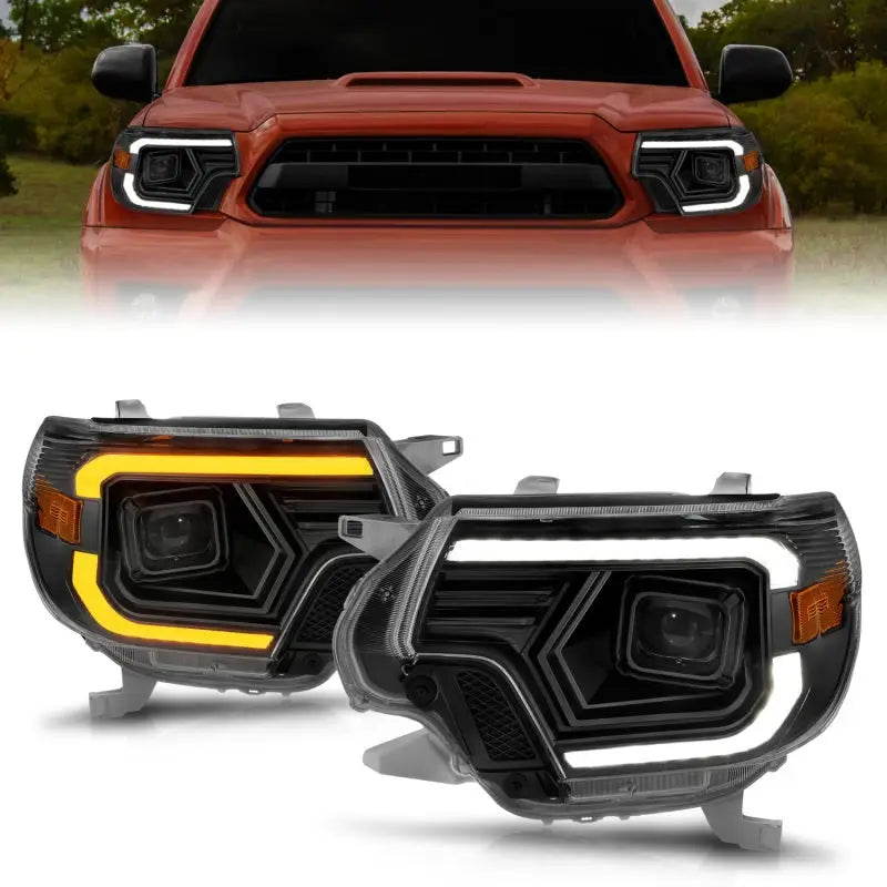 ANZO 12-15 Toyota Tacoma Projector Headlights - w/ Light Bar Switchback Black Housing - Truck & Automotive