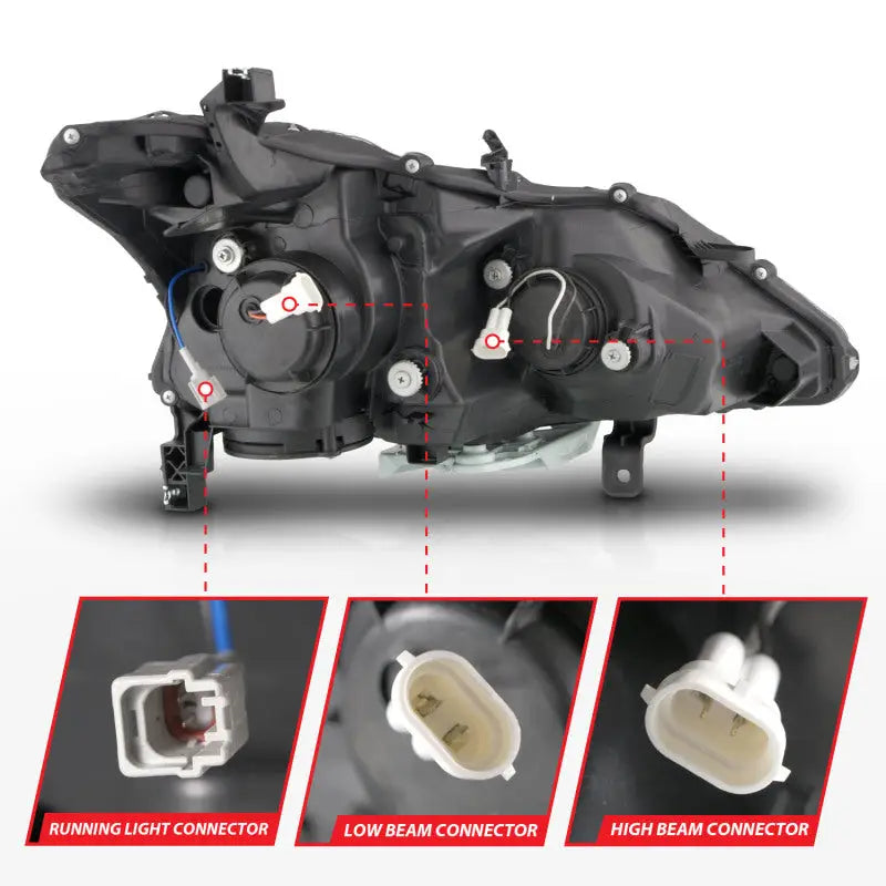 Automotive headlight assembly with connectors for Nissan Altima projector headlights no factory HID bulbs