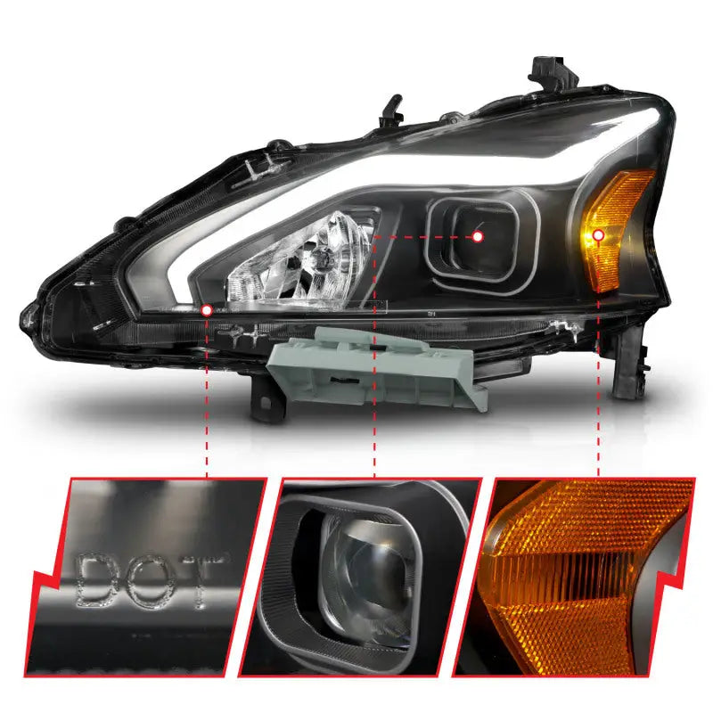 Black car headlight with amber turn signal for Nissan Altima projector headlights without factory HID bulbs