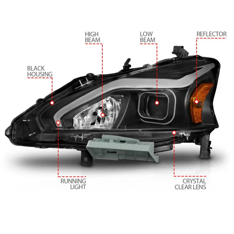 Black car headlight assembly with projector headlights for Nissan Altima without factory HID bulbs
