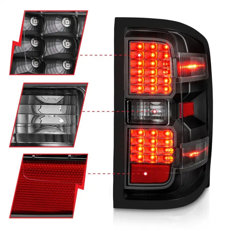 ANZO 15-19 Chevy Silverado 2500HD/3500HD (Factory Halogen Only) LED Tail Lights Black w/Clear Lens - Truck & Automotive