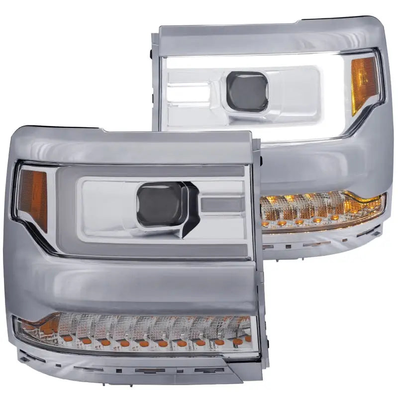 ANZO 16 + Chevy Silverado 1500 Projector Headlights Plank Style Chrome w/Amber/Sequential Turn Signal - Truck &