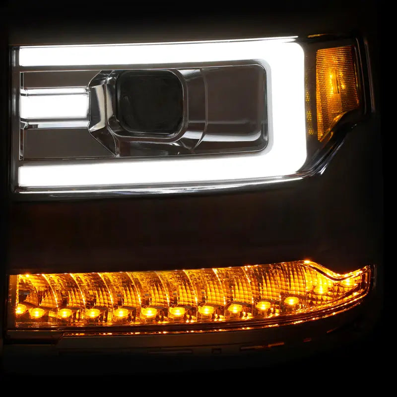 ANZO 16 + Chevy Silverado 1500 Projector Headlights Plank Style Chrome w/Amber/Sequential Turn Signal - Truck &