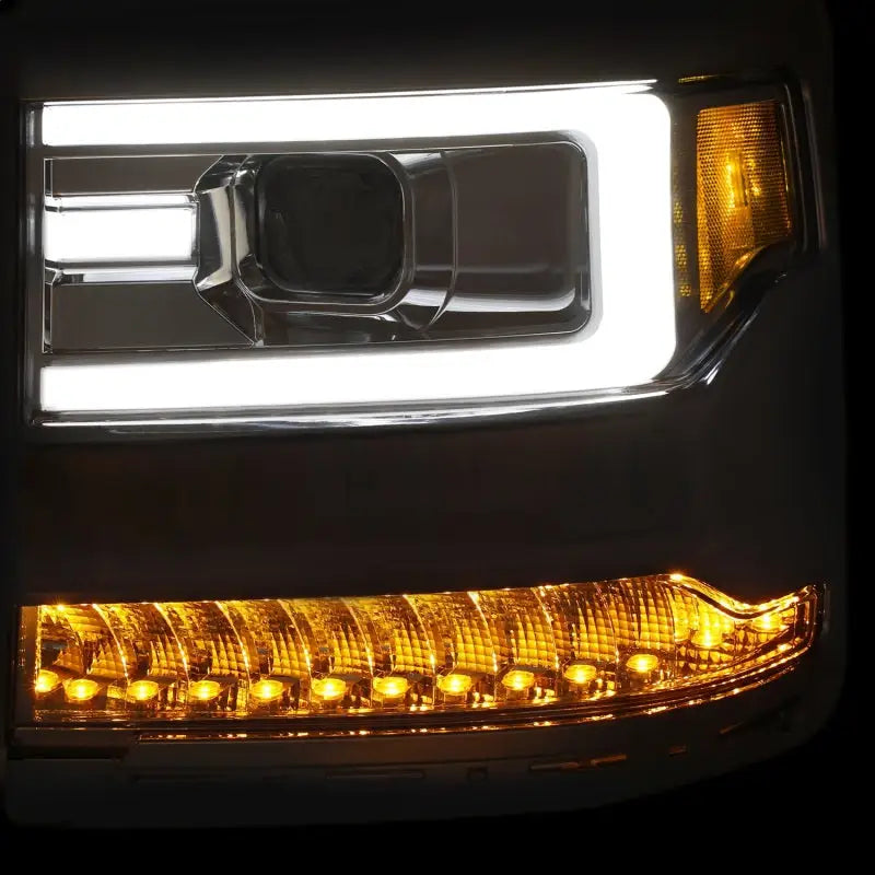 ANZO 16 + Chevy Silverado 1500 Projector Headlights Plank Style Chrome w/Amber/Sequential Turn Signal - Truck &