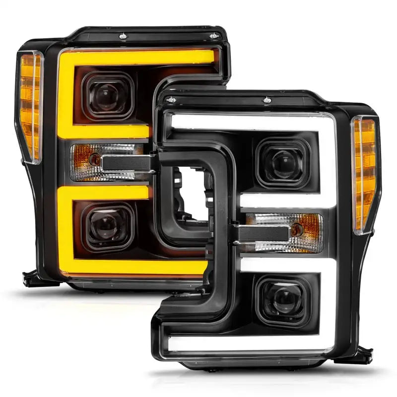 ANZO 17-19 Ford F-250/350/450 SD (w/o Factory LED) LED Proj Headlights w/Light Bar Switchback Blk - Truck & Automotive