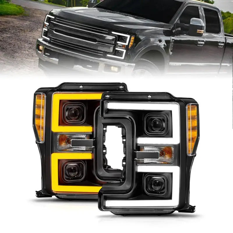 ANZO 17-19 Ford F-250/350/450 SD (w/o Factory LED) LED Proj Headlights w/Light Bar Switchback Blk - Truck & Automotive