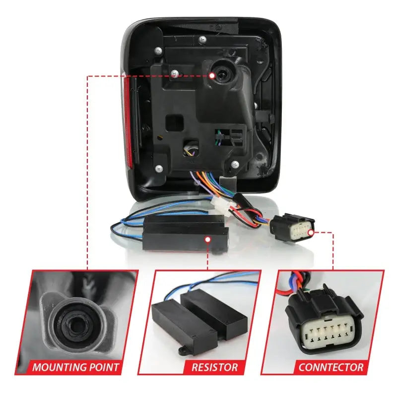 Automotive tail light assembly with wiring for Jeep Wrangler JL LED taillights Black