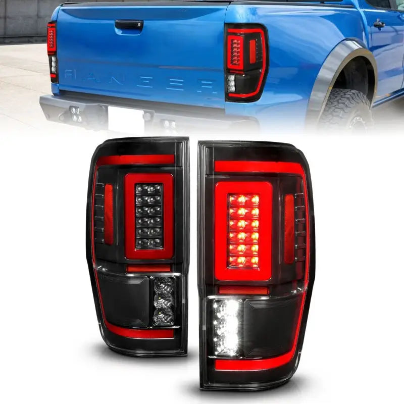 ANZO 19-22 Ford Ranger Full LED Taillights w/ Lightbar Sequential Signal Black Housing/Clear Lens - Truck & Automotive