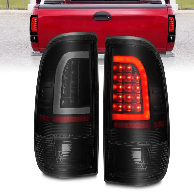 ANZO 1997-2003 Ford F-150 LED Tail Lights w/ Light Bar Black Housing Smoke Lens - Truck & Automotive