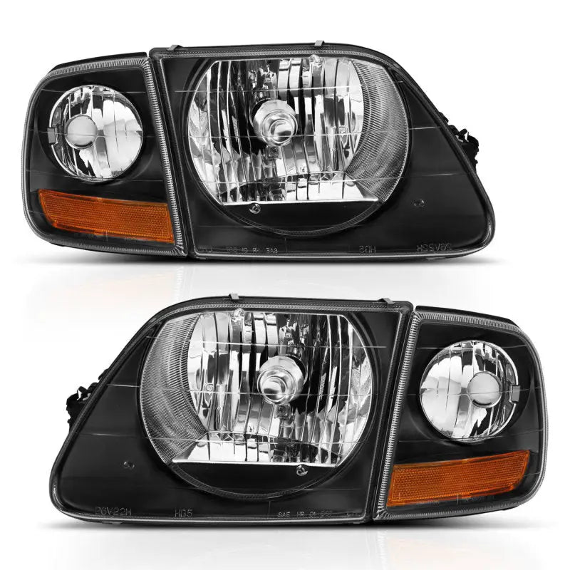 ANZO 1997-2003 Ford F150 Crystal Headlight Black w/ Parking Light - Truck & Automotive