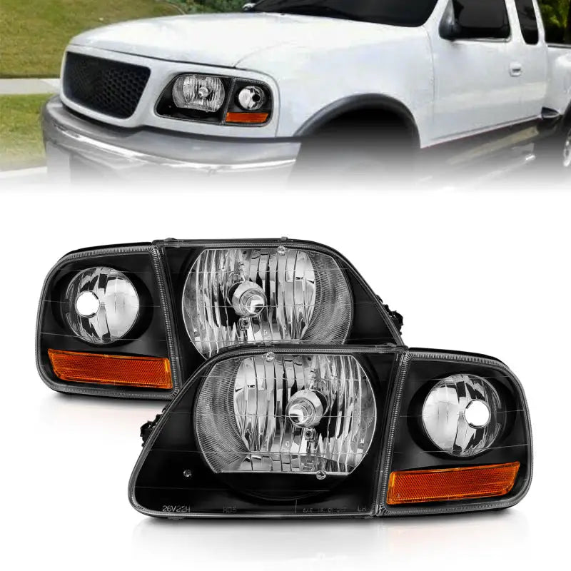 ANZO 1997-2003 Ford F150 Crystal Headlight Black w/ Parking Light - Truck & Automotive