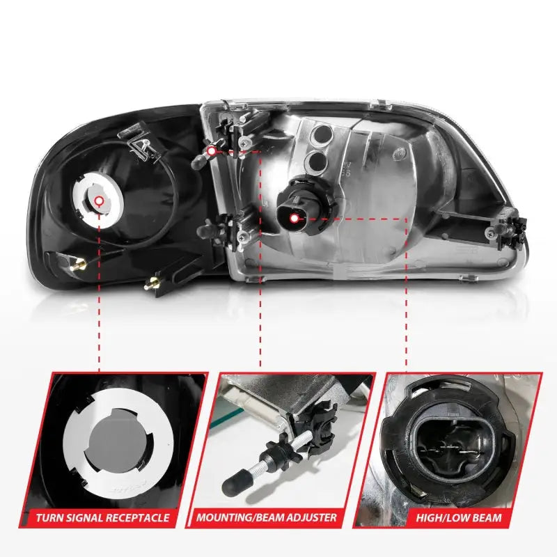 ANZO 1997-2003 Ford F150 Crystal Headlight Black w/ Parking Light - Truck & Automotive