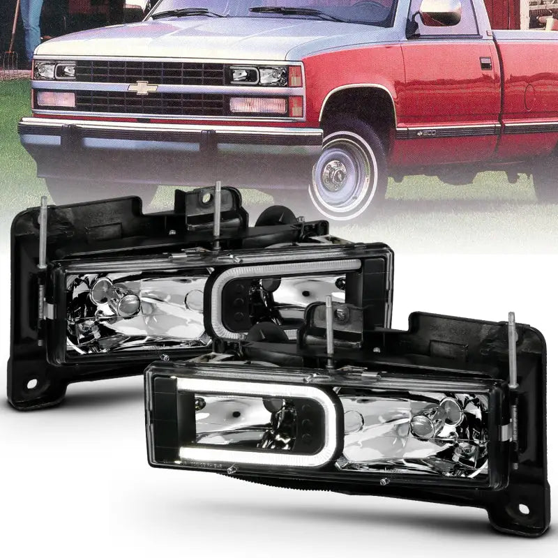 Pair of black aftermarket crystal headlights for Cadillac Escalade crystal headlights upgrade