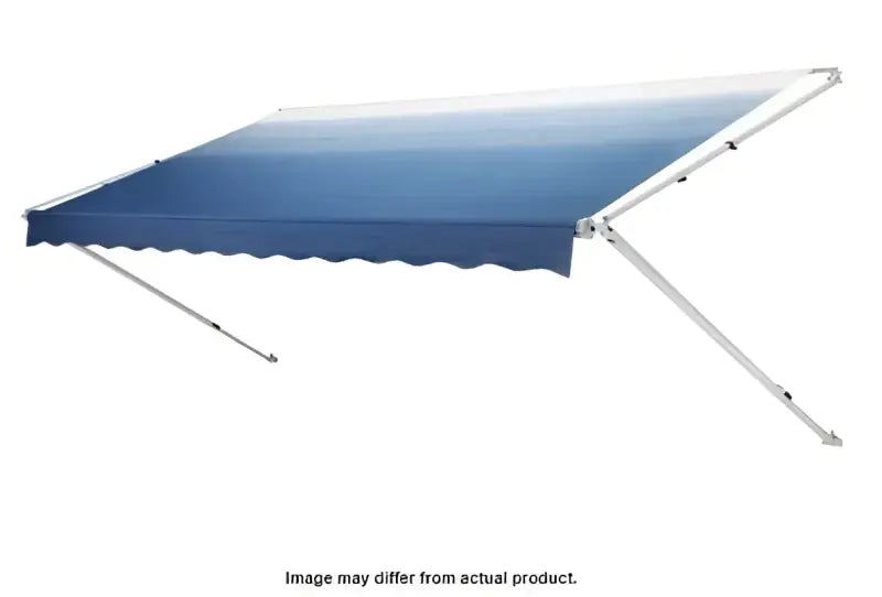 Blue and white retractable awning with sleek onyx color replacement fabric for model awnings
