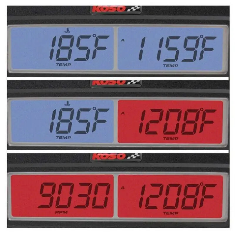 A three-tiered dual EGT gauge displaying temperature and RPM readings for the BA006010 Dual EGT Gauge Rpm Water Temp Standard