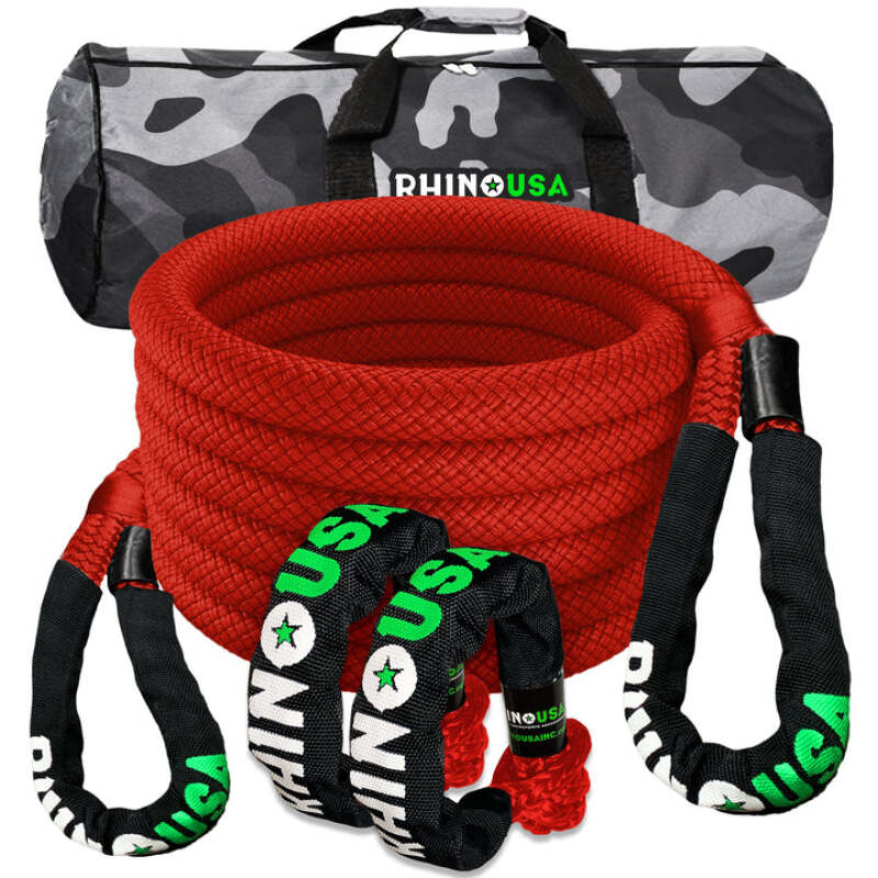 Rhino USA 7/8In X 30Ft Kinetic Rope Recovery Kit W/Soft Shackles (Red) - Rhino USA