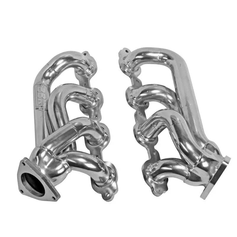 Shiny chrome shorty tuned length headers for GM trucks 5.3/6.2, polished silver ceramic