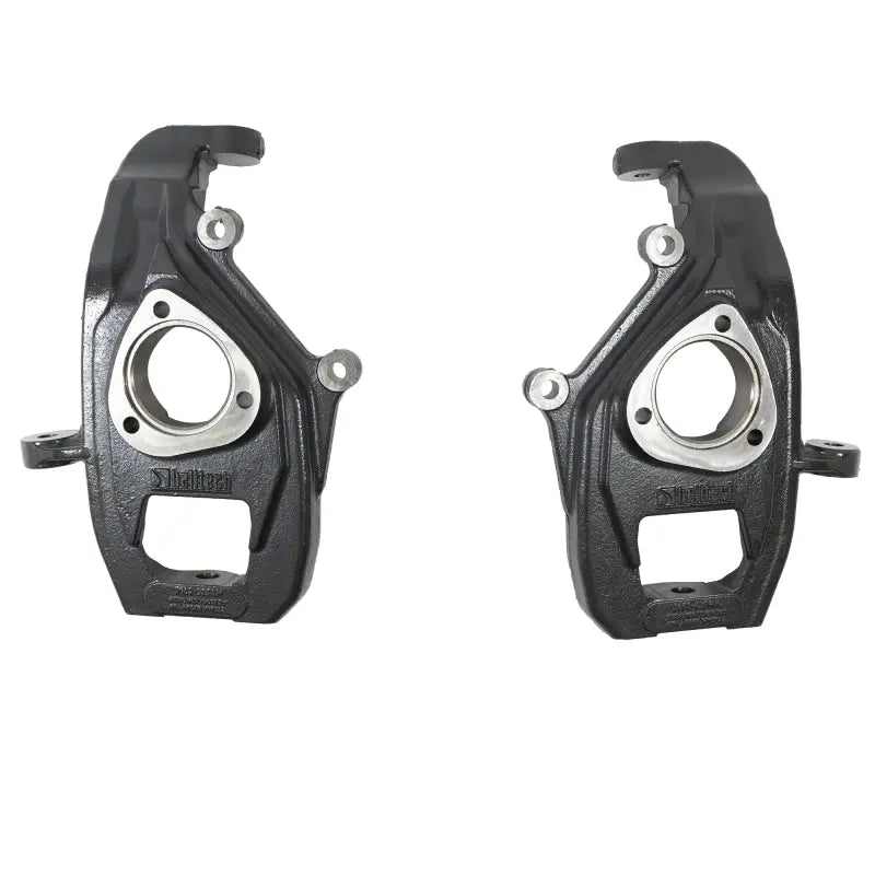 Two black metal steering knuckles for Belltech lowering kit on 2019+ Ram 1500