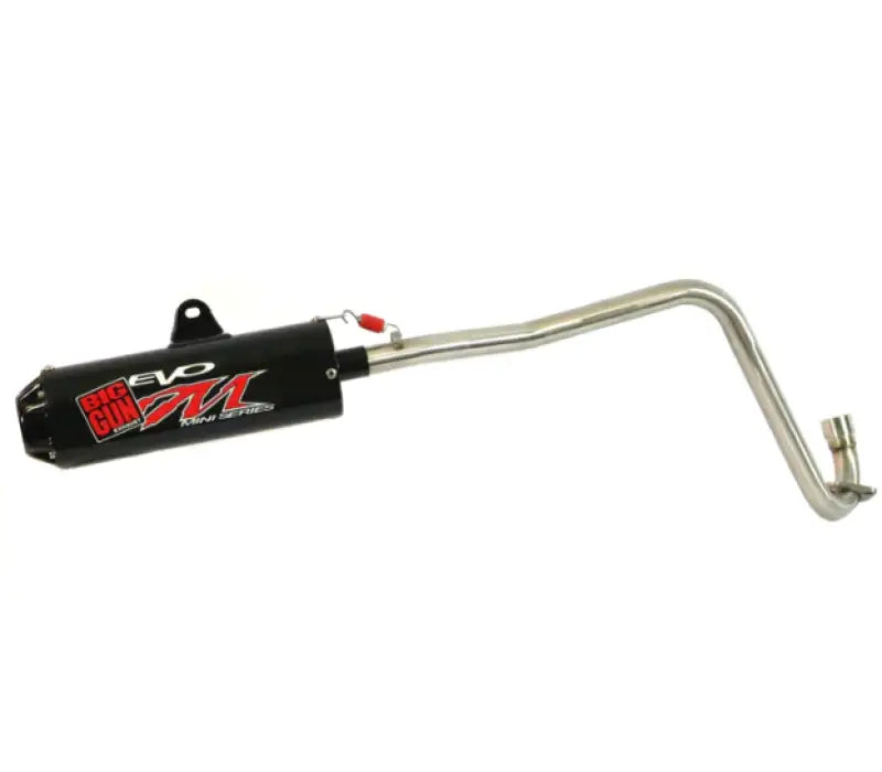Black and silver motorcycle exhaust system from Big Gun Evo M Series Mini Blkout