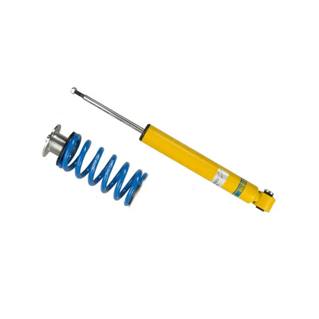 Yellow shock absorber and blue coil spring from the Bilstein B14 suspension kit for Audi A4 Avant