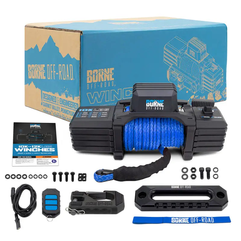 Borne Off-Road 10K Winch - Blue Synthetic Rope - Winches & Hitches