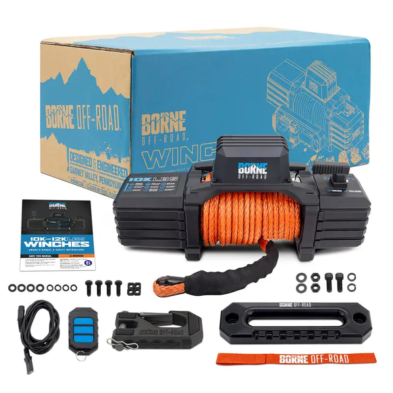 Borne Off-Road 10K Winch - Orange Synthetic Rope - Winches & Hitches