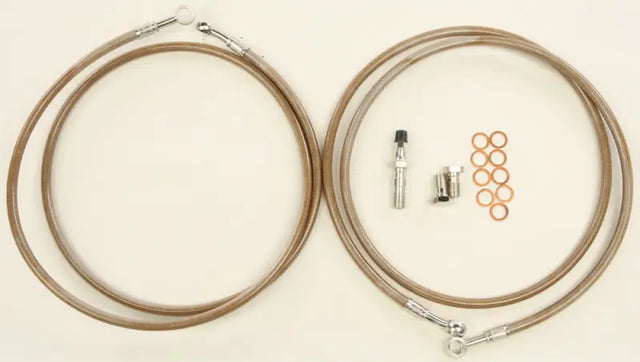 Motorcycle brake line kit with stainless steel lines for improved braking performance and clear cover