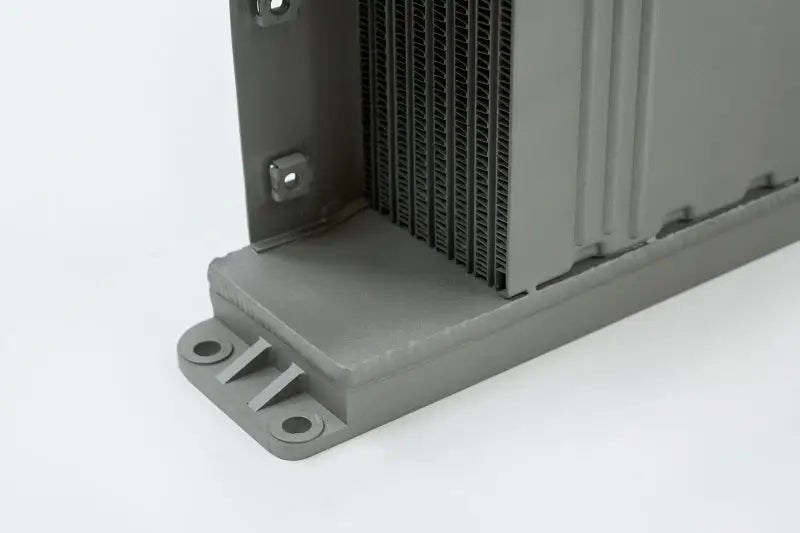 Gray metal heat exchanger for Porsche 911 Turbo engine oil cooler with widemouth fitting