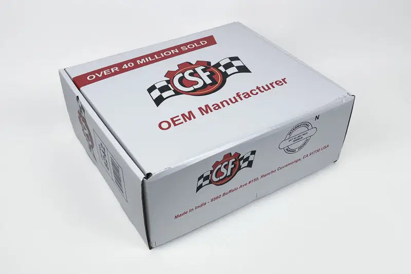 White CSF OEM manufacturer box for Porsche 911 engine oil cooler with widemouth fitting