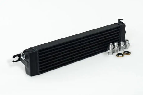 Black oil cooler with fittings for CSF BMW E30 DTM race style oil cooler setup
