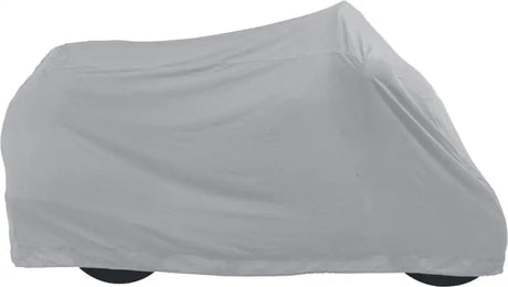 Grey dust cover DC-505-04-XL, water-resistant and breathable, fully covering a parked bike indoors.
