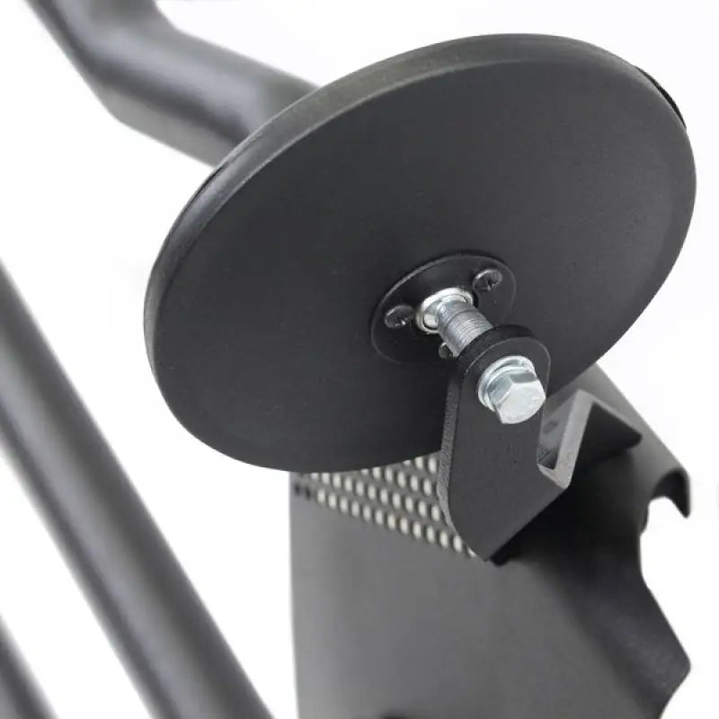 Black textured steel tubular lower half door with ball handle and side mirrors, featuring door retention straps, from Go Rhino’s Trailline® series for Jeep JKU.