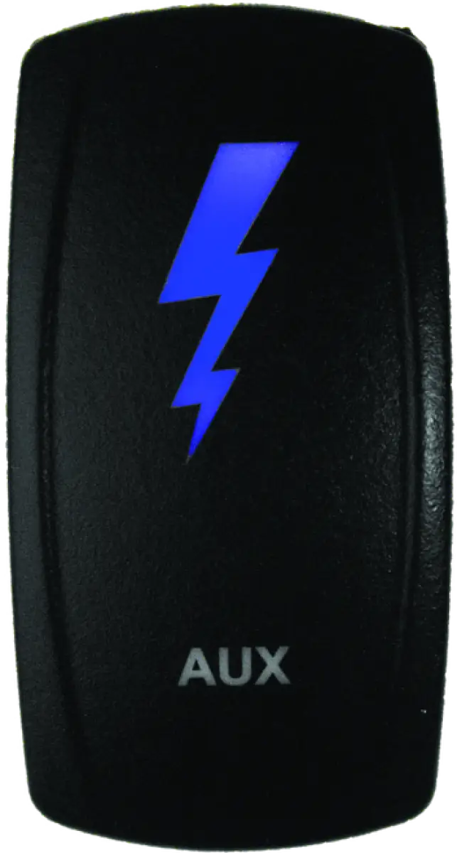 Black rocker switch with blue lightning bolt for DragonFire Racing Lighted Switch Aux On/Off Red LED