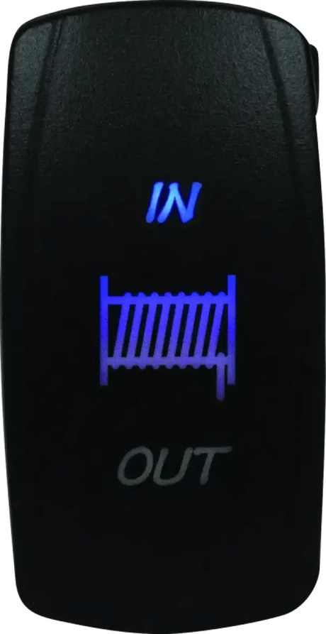 Illuminated black rocker switch from DragonFire Racing Lighted Switch Winch In/Out Blue