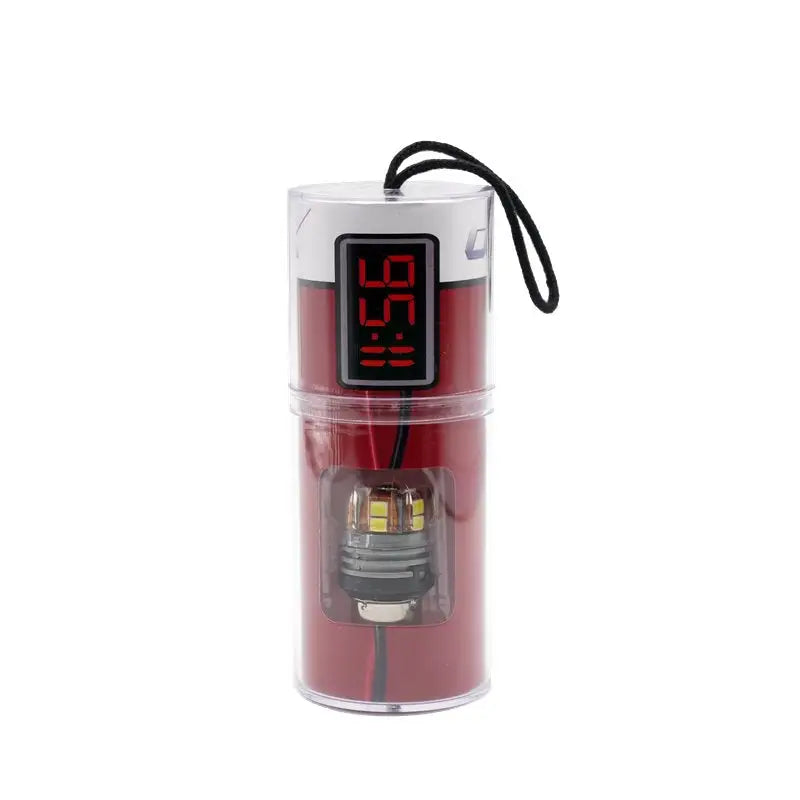 Red and silver ODX Dynamite Series 1156 container with digital display and lanyard