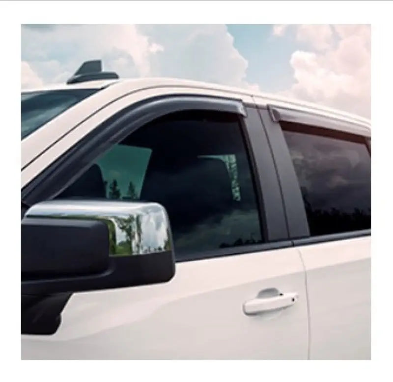 White pickup truck with EGR 2019 Chevy 1500 Crew Cab Tape-On Window Visors