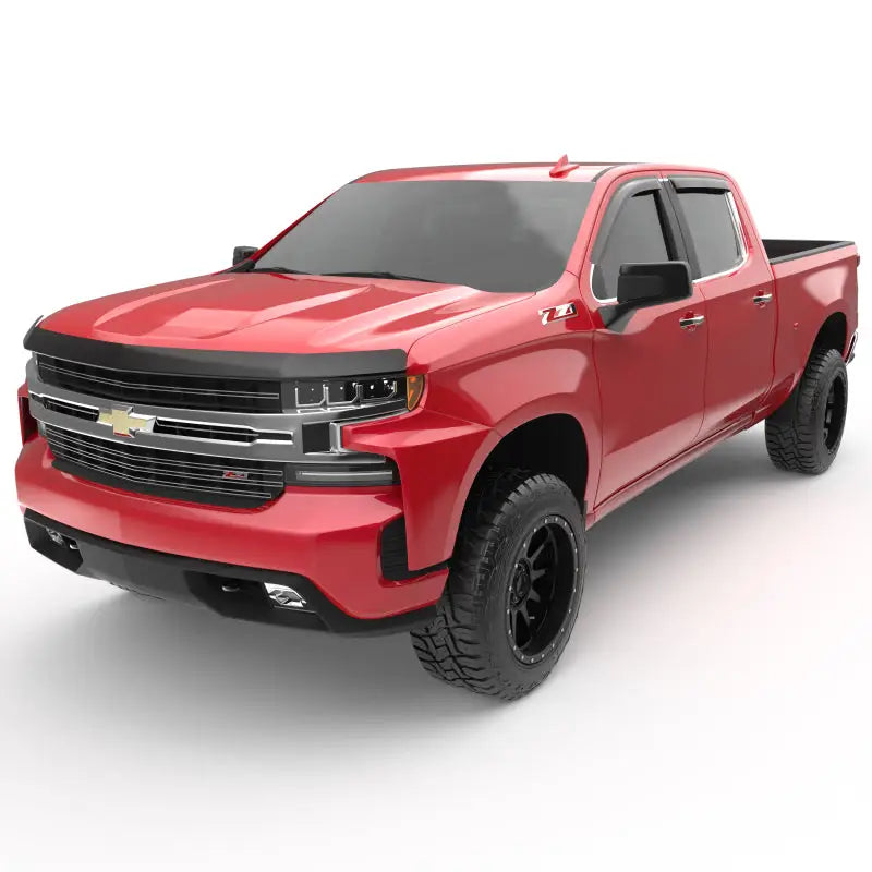 Red Chevrolet Silverado with EGR Tape-On Window Visors for 2019 Chevy 1500 Crew Cab