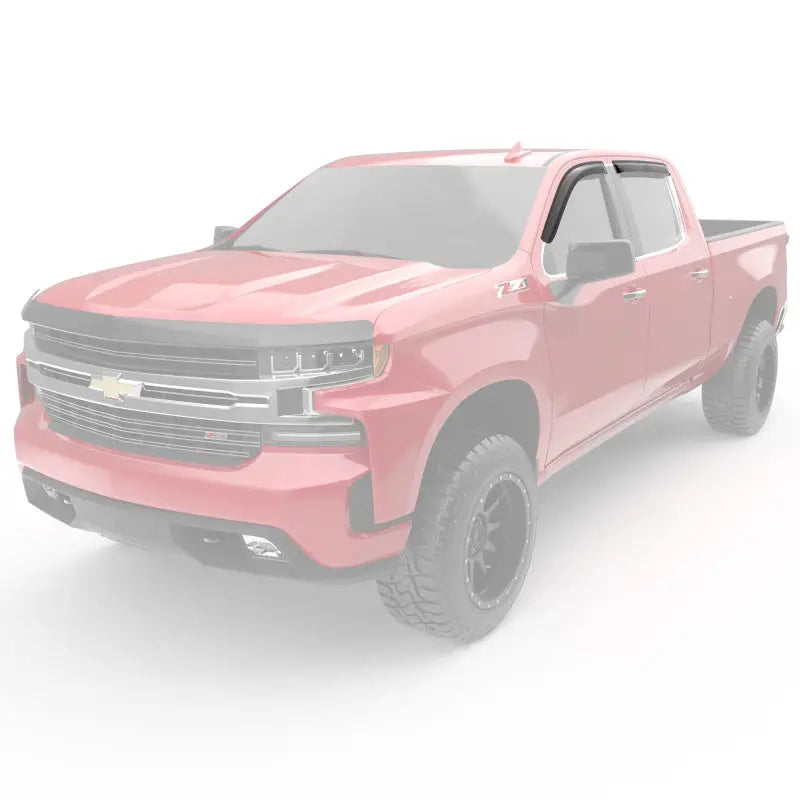 Red pickup truck with EGR 2019 Chevy 1500 Crew Cab Tape-On Window Visors set