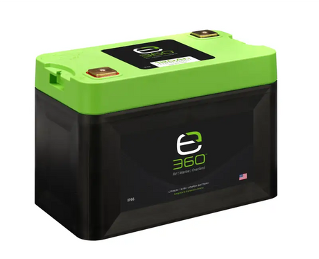 Black and green lithium lifepo4 battery for RV marine or overland use, 120amp lithium
