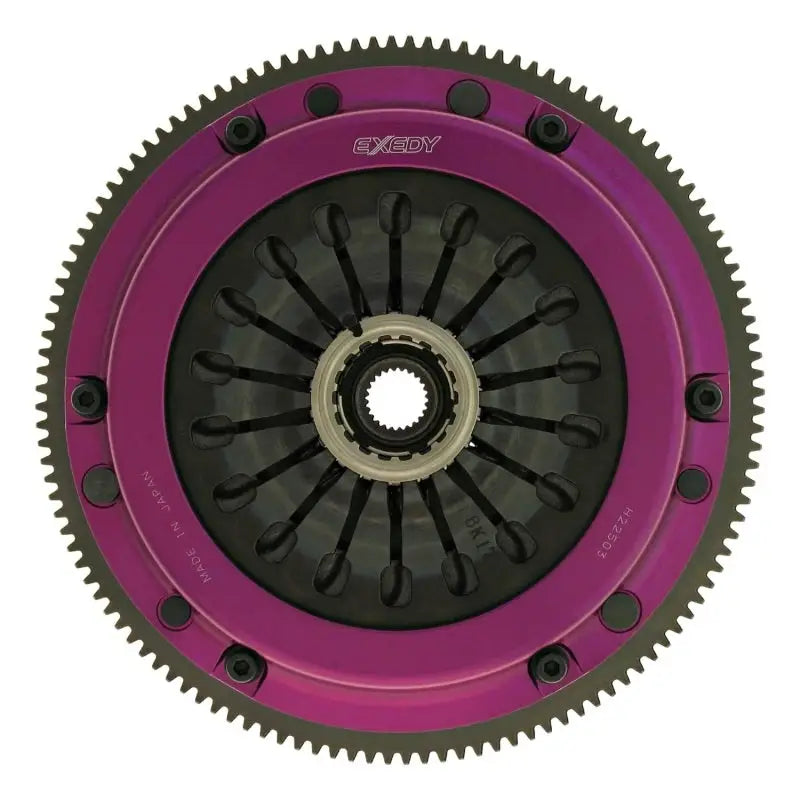 Exedy 2004-2014 Subaru Impreza WRX STI H4 Hyper Single Clutch Sprung Center Disc Pull Type with purple anodized forged aluminum cover and turbine-like vanes for cooling.