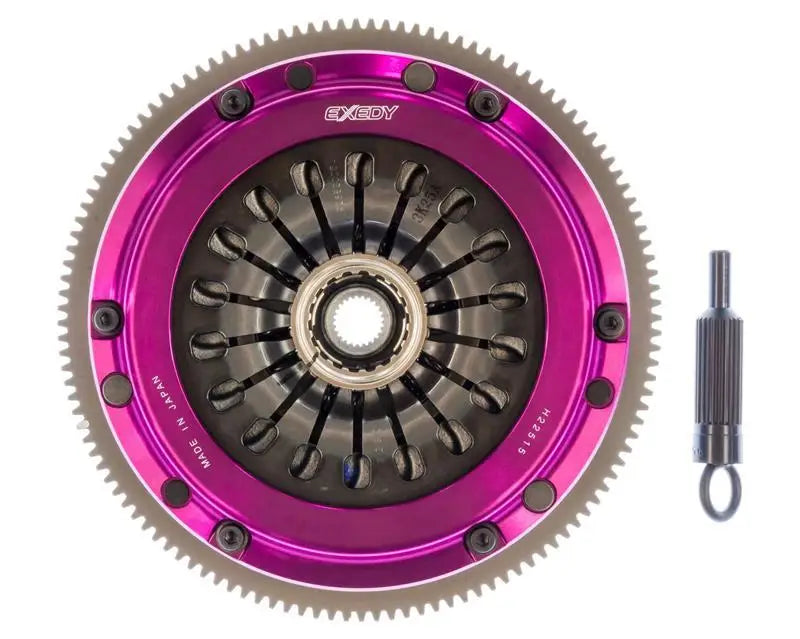 Exedy 2004-2014 Subaru Impreza WRX STI H4 Hyper Single Clutch Sprung Center Disc Pull Type with purple anodized forged aluminum cover and chromoly steel flywheel.