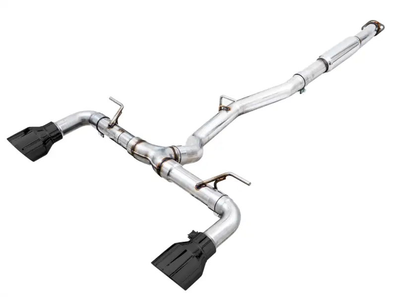 Exhaust System Kit Stainless Steel; Without Muffler; Single With Dual Outlet; Rear Exit; 5 Inch Diamond Black Tips