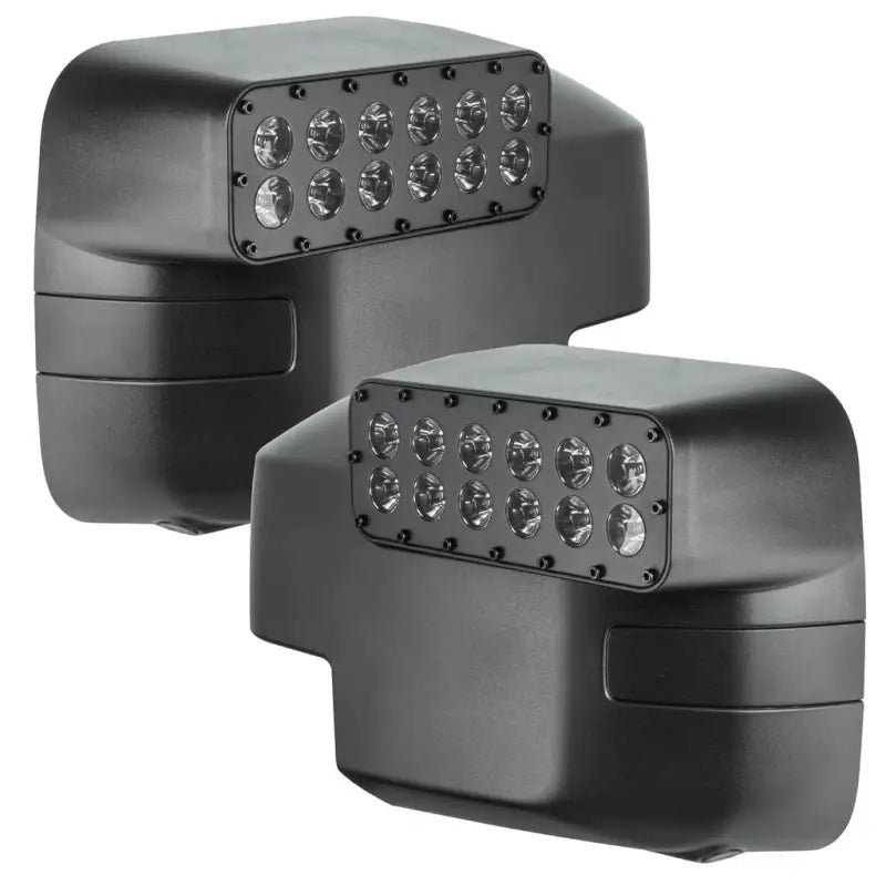 Exterior Mirror Cover Full Cover; Black; Polycarbonate; Set Of 2; With Integrated LED Lights Providing Peripheral