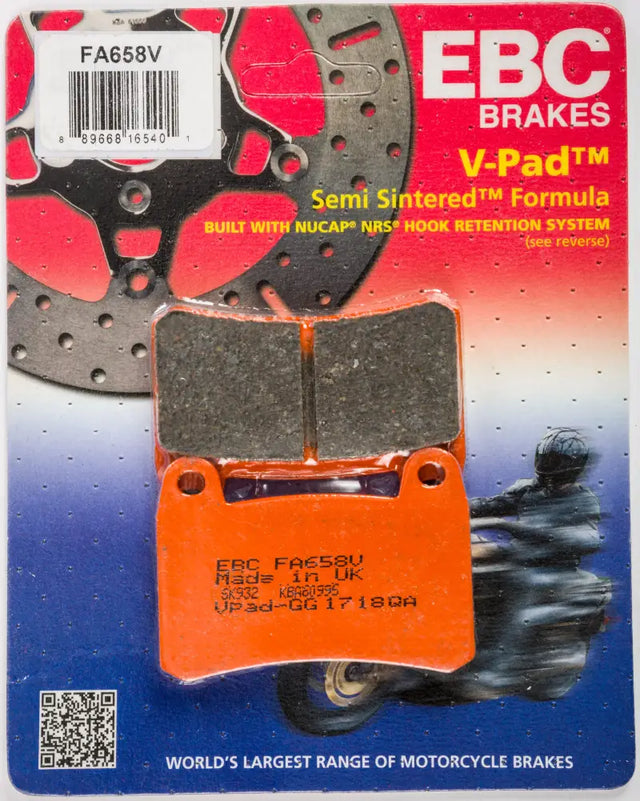 Packaged FA658V brake pads from the Fa658V Semi Sintered V Series for motorcycles